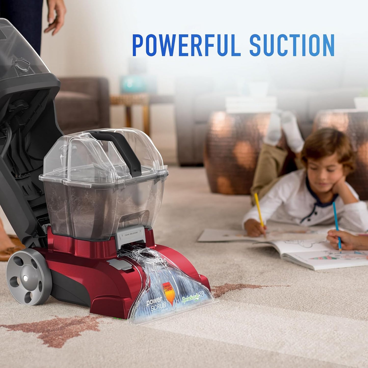 Hoover Powerscrub Deluxe Carpet Cleaner Machine, Deep Cleaning Carpet Shampooer Machine, Spinscrub Brushes, Heatforce Drying, Pet & Upholstery Tools, Pair with Hoover Carpet Cleaner Solution