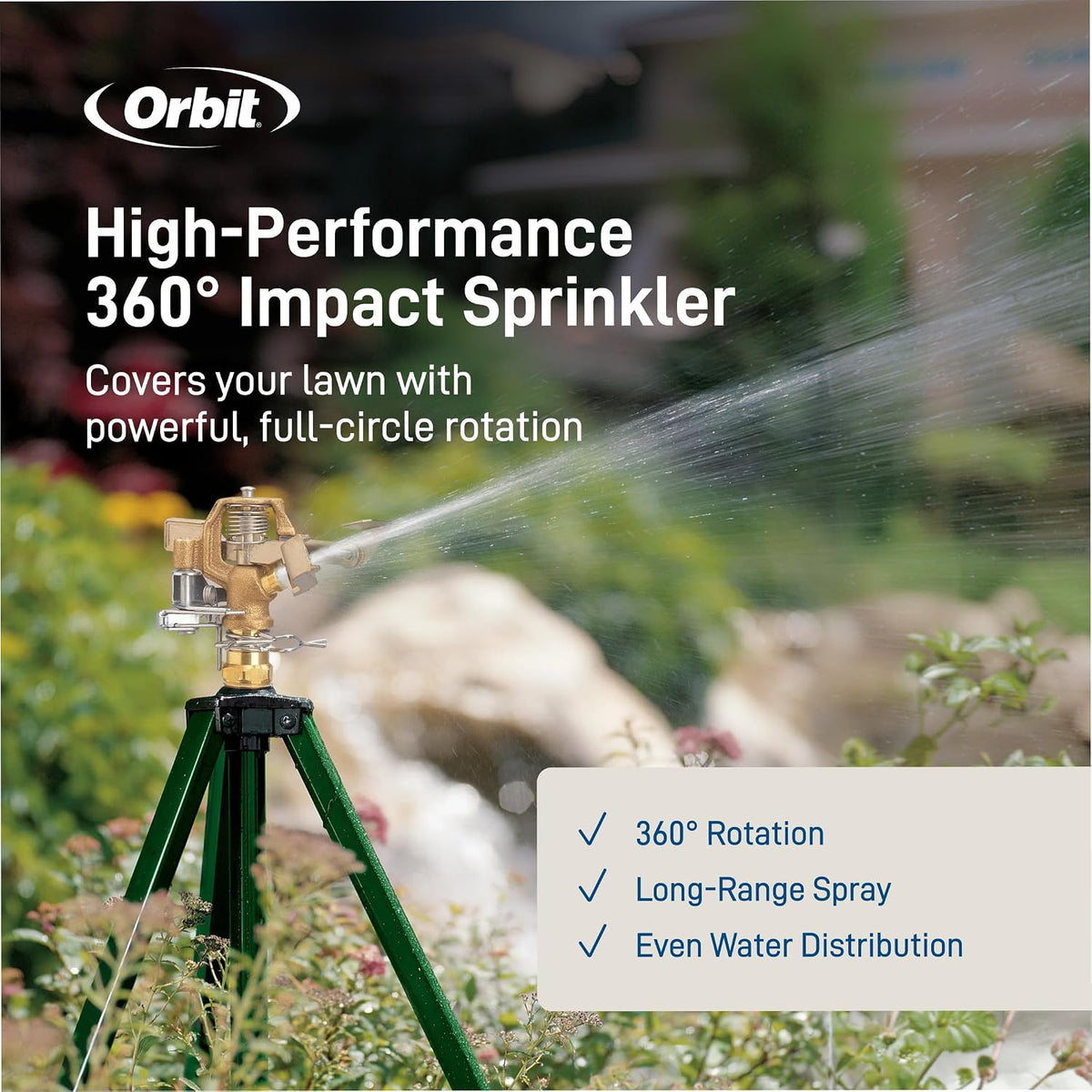 Orbit Tripod Brass Impact Sprinkler, Adjustable Height - 58308