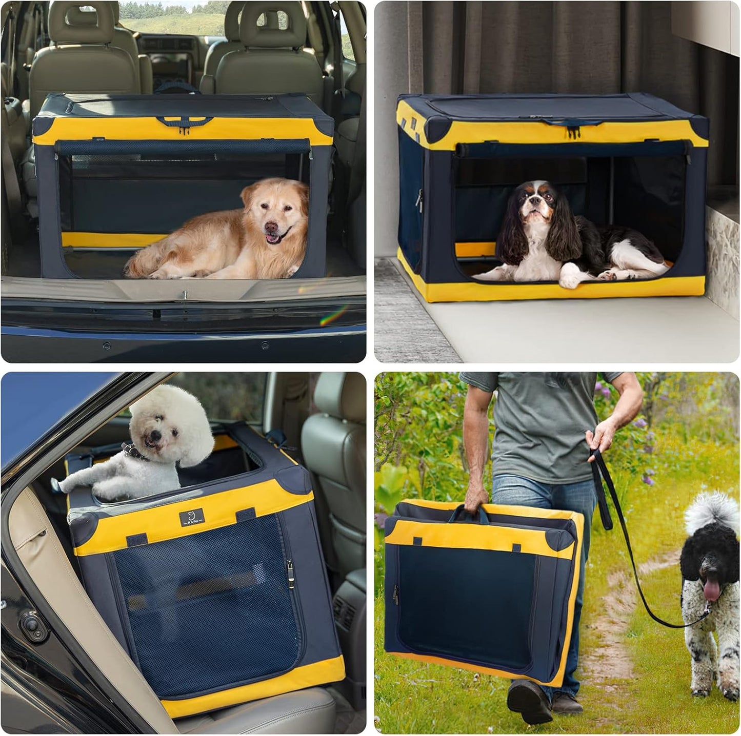 Soft-Sided Dog Crate 40 Inch XL by A4PET, Collapsible Foldable Crate for Large Dogs, Breathable Mesh, Washable Cover, Patented Screw Frame, Travel & Car Safe