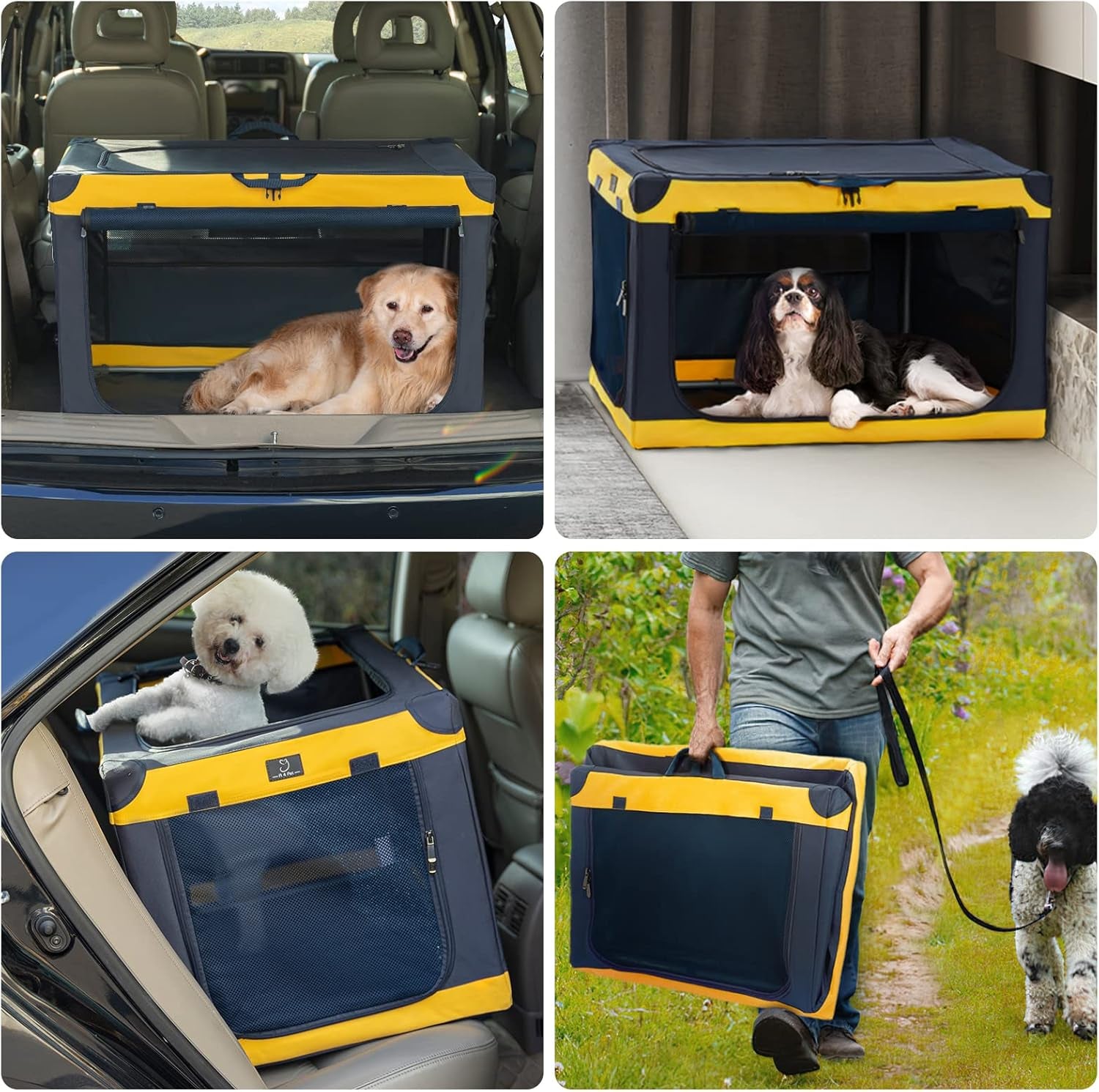 Soft-Sided Dog Crate 40 Inch XL by A4PET, Collapsible Foldable Crate for Large Dogs, Breathable Mesh, Washable Cover, Patented Screw Frame, Travel & Car Safe