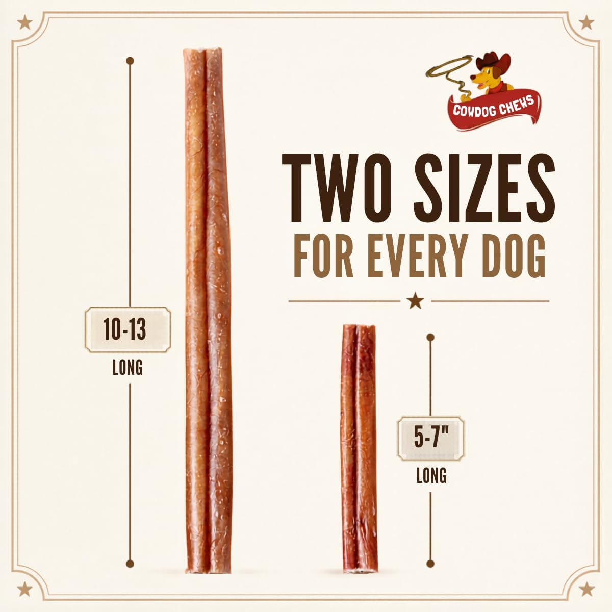 Cowdog Chews Beef Bully Stick: Odor-Free, Fully Digestible Beef Collagen Chews (5-7", 10 Count) - Natural, Grain-Free, Long-Lasting Collagen Bully Stick Substitute for All Dog Breeds