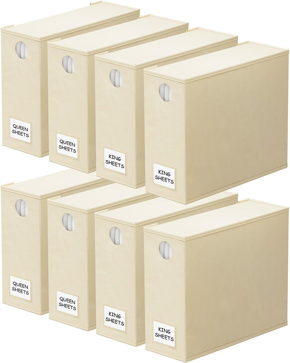 Spaceaid 8 Pack Bed Sheet Organizers and Storage, Foldable Sheet Organizer for Linen Closet, Sheets Set Folder Keeper with Window XL (Queen & King Size) Bedding Container (Beige, 8 Pack)