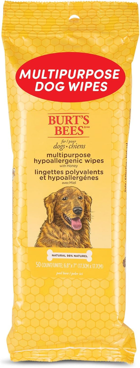 Burts Bees for Pets Honey Multipurpose Dog Grooming Wipes, 50 Count