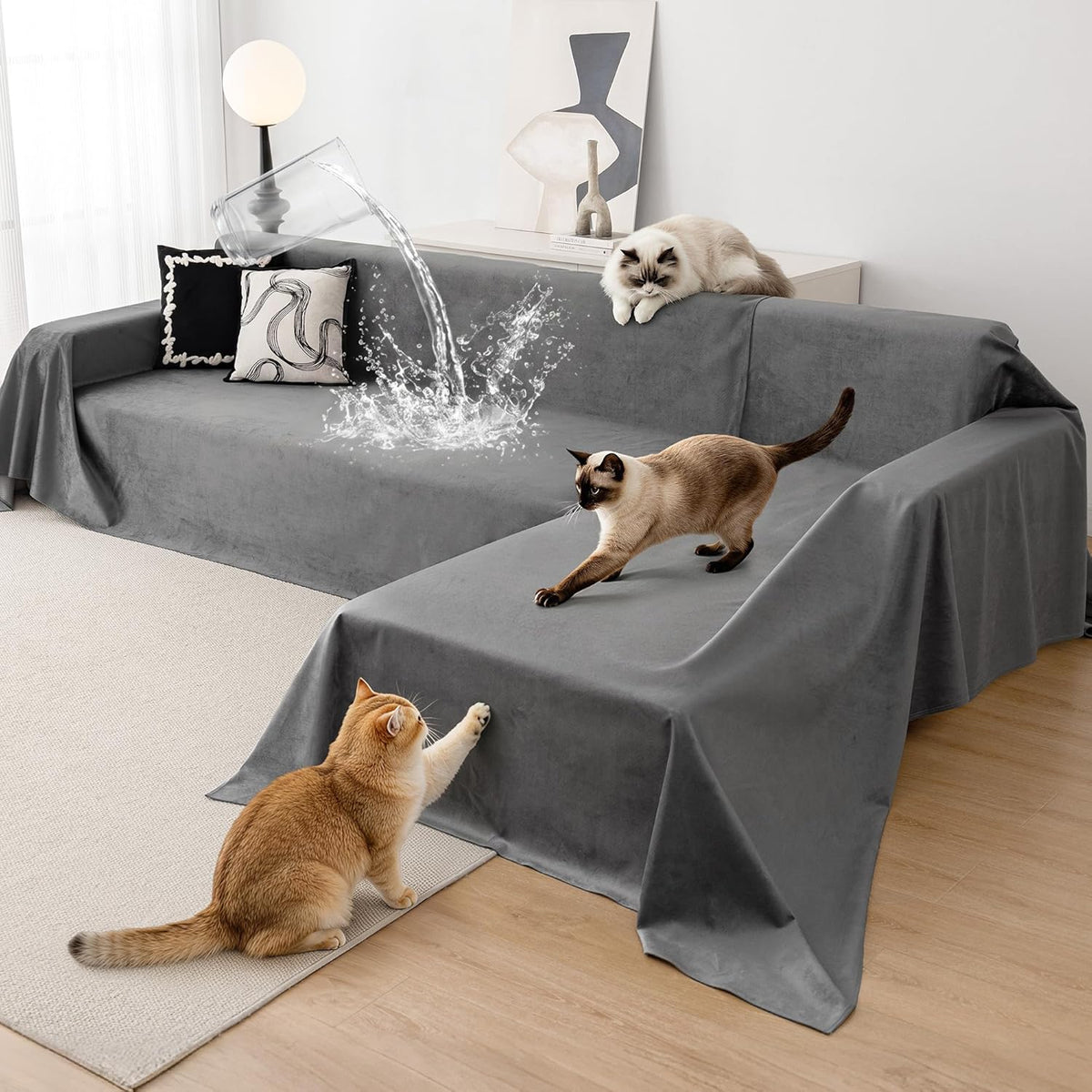 Loiion L Shaped Sectional Couch Cover - anti Scratch Sofa Cover, 2Pcs Gray