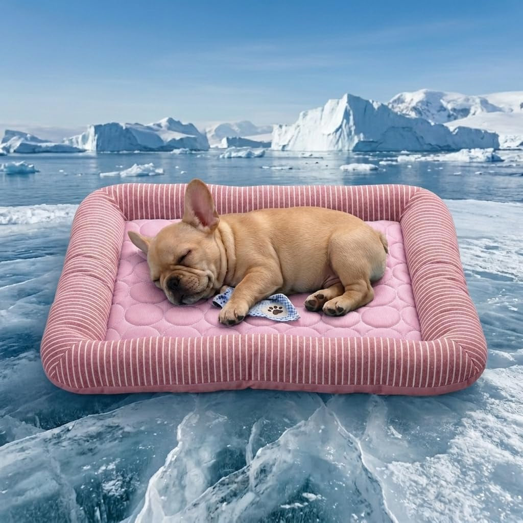 Dog Cooling Mat for Summer, Self Cooling Ice Silk Pet Bed Mat for Crate, Sofa & Car Seats, Breathable Washable Pressure Activated Cool Pad for Small, Medium, Large Dogs and Cats (Pink Mat, Small)