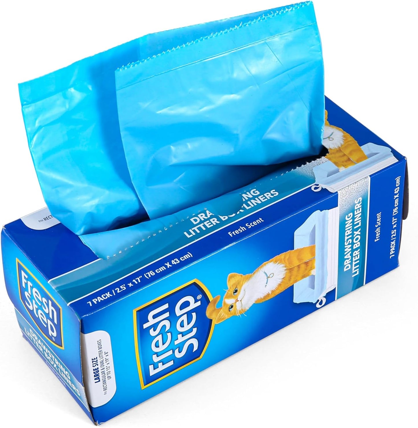 Fresh Step Drawstring Cat Litter Box Liners, Scented Heavy Duty Kitty Litter Bags for Large Oval or Rectangle Pans, Helps Contain Odor and Mess, Easy Lift Out Cleanup, 2.5 Ft X 17 In, 7 Count