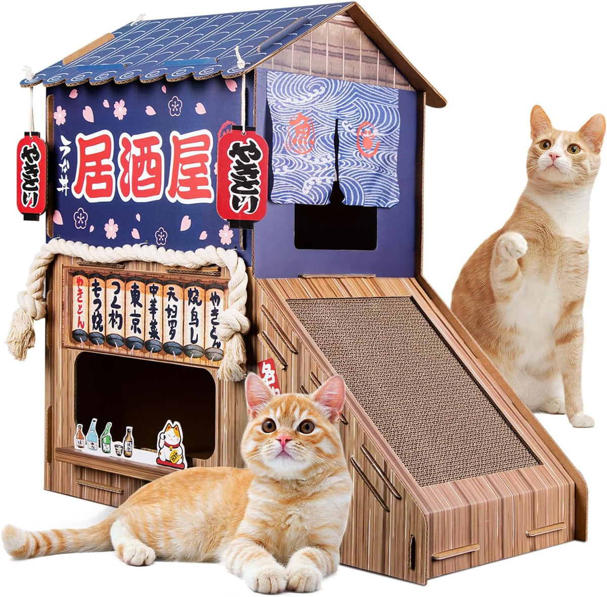 Cardboard Cat House for Indoor Cats,Cat Tunne,Japanese Izakaya Style