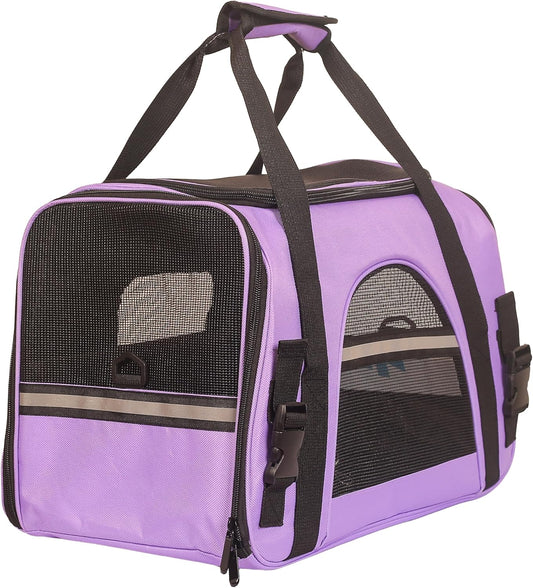 Purple Soft-Sided Cat Carrier Collapsible Small Pets Travel Carrier