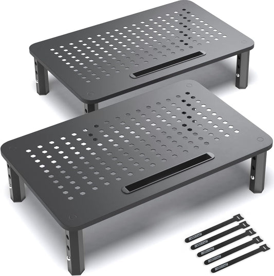 EVOOMI Back Saver Monitor Stand for Desk - 2 Pack Monitor Riser - Anti-Skid HD Hexagonal Steel Computer Stand - Free Cable Ties - Mesh Metal Computer Item Stand - Printer & Imac