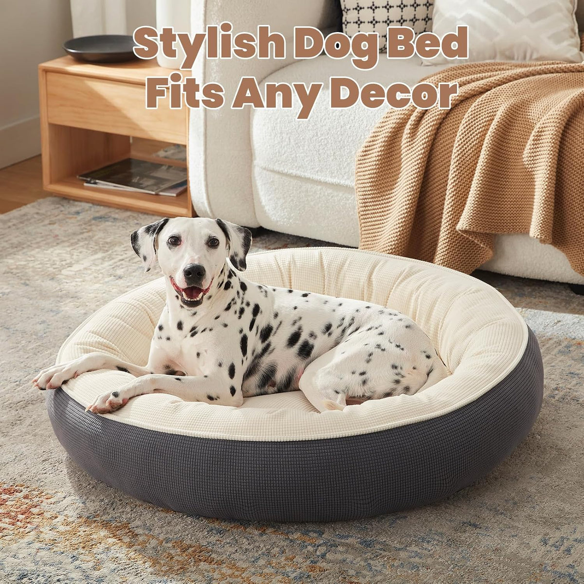 36 Inches Soft Touch Fleece Donut Dog Bed for Large Dogs,Dark Grey