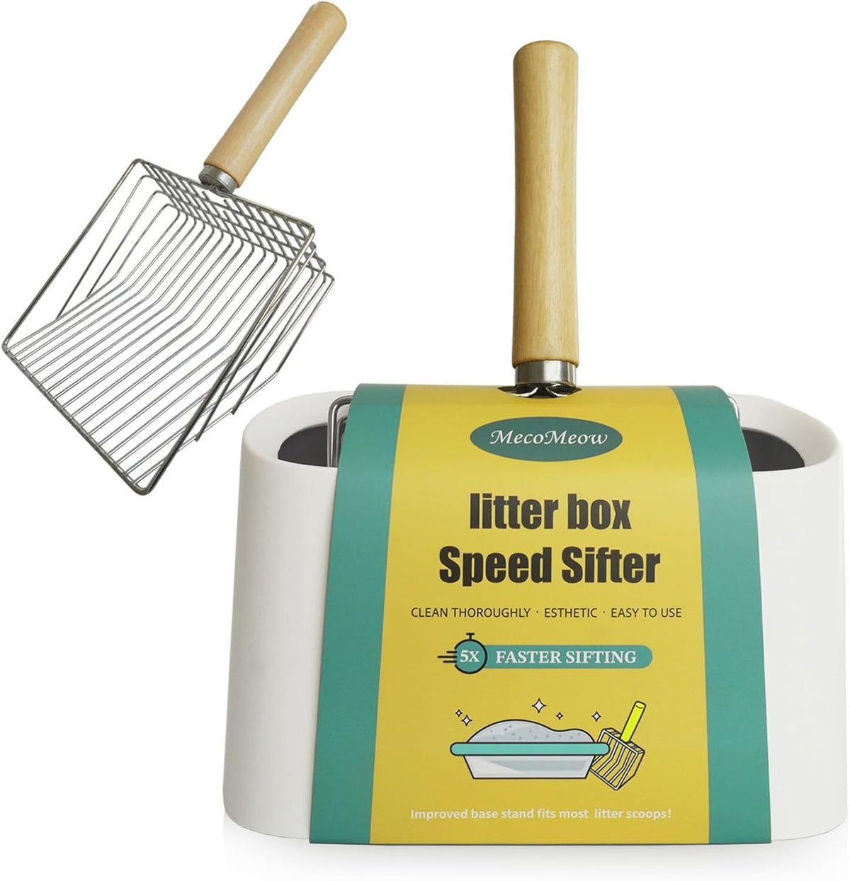 Cat Litter Scoop with Holder-Speed Sifter Litter Box Scooper Captures All Clumps - Kitty Metal Scooper, Kitty Litter Sifting Shovel Comfy Handle,Heavy Duty Speed Sifter,For Litter Box-Basic