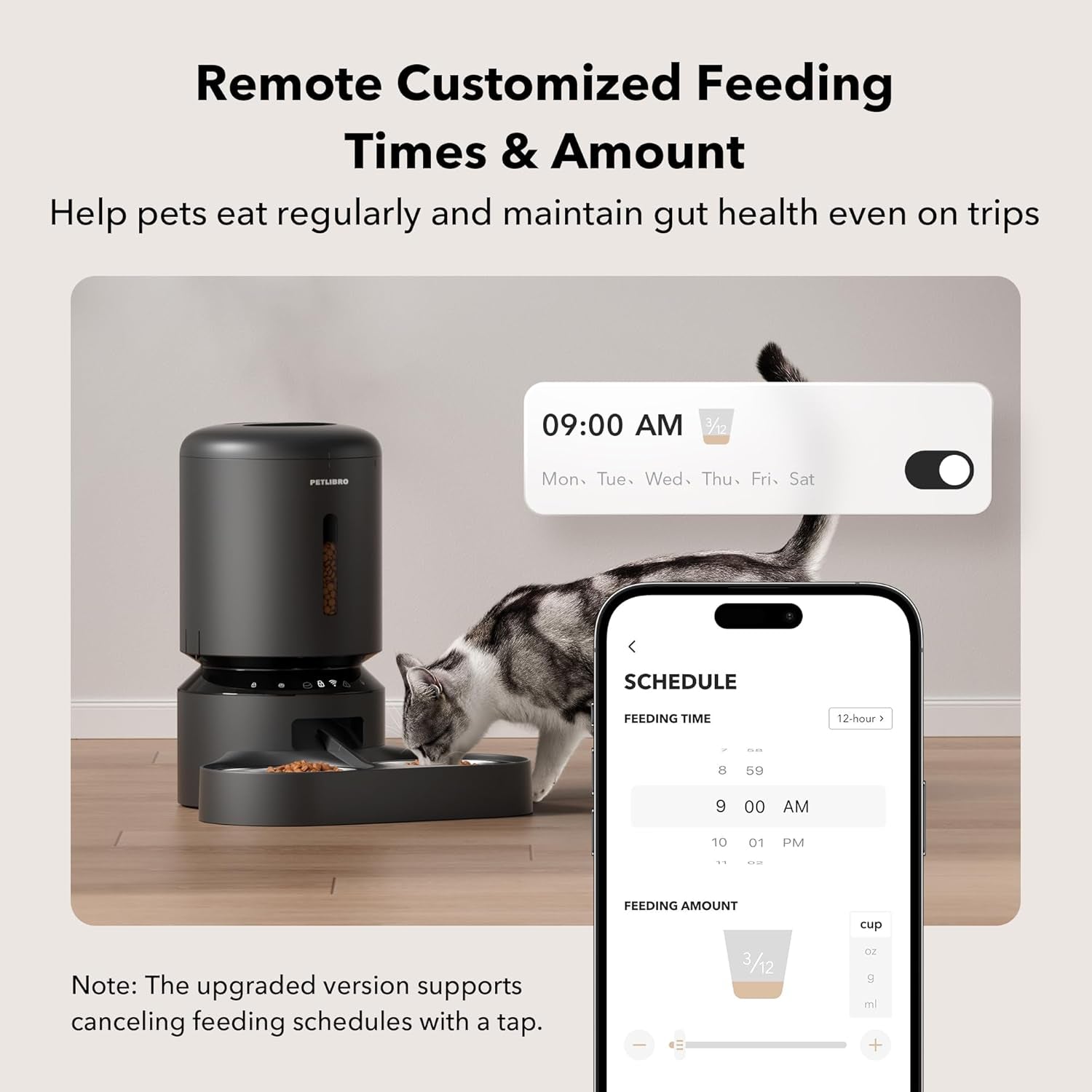 PETLIBRO Automatic Cat Feeder for 2 Cats, 5G&2.4G Wifi Pet Feeders, 5L Programmable Cat Food Dispenser with Airtight Lock-Fresh Technology, Dual Stainless Steel Bowls, Low Food Sensor