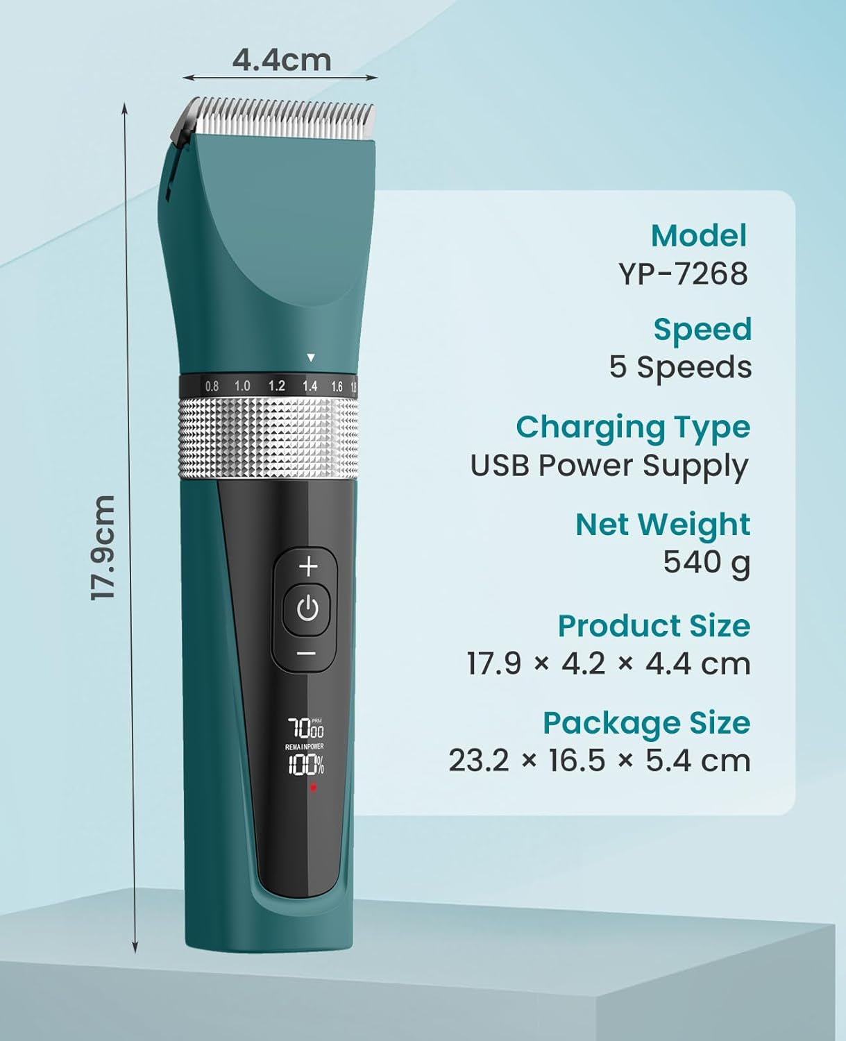 Oneisall Cat Clippers for Matted Hair, 5-Speed Quiet Cat Grooming Kit, Cordless Pet Shaver for Long Hair,Waterproof Pet Hair Trimmer, Pet Clippers for Cats(Green)