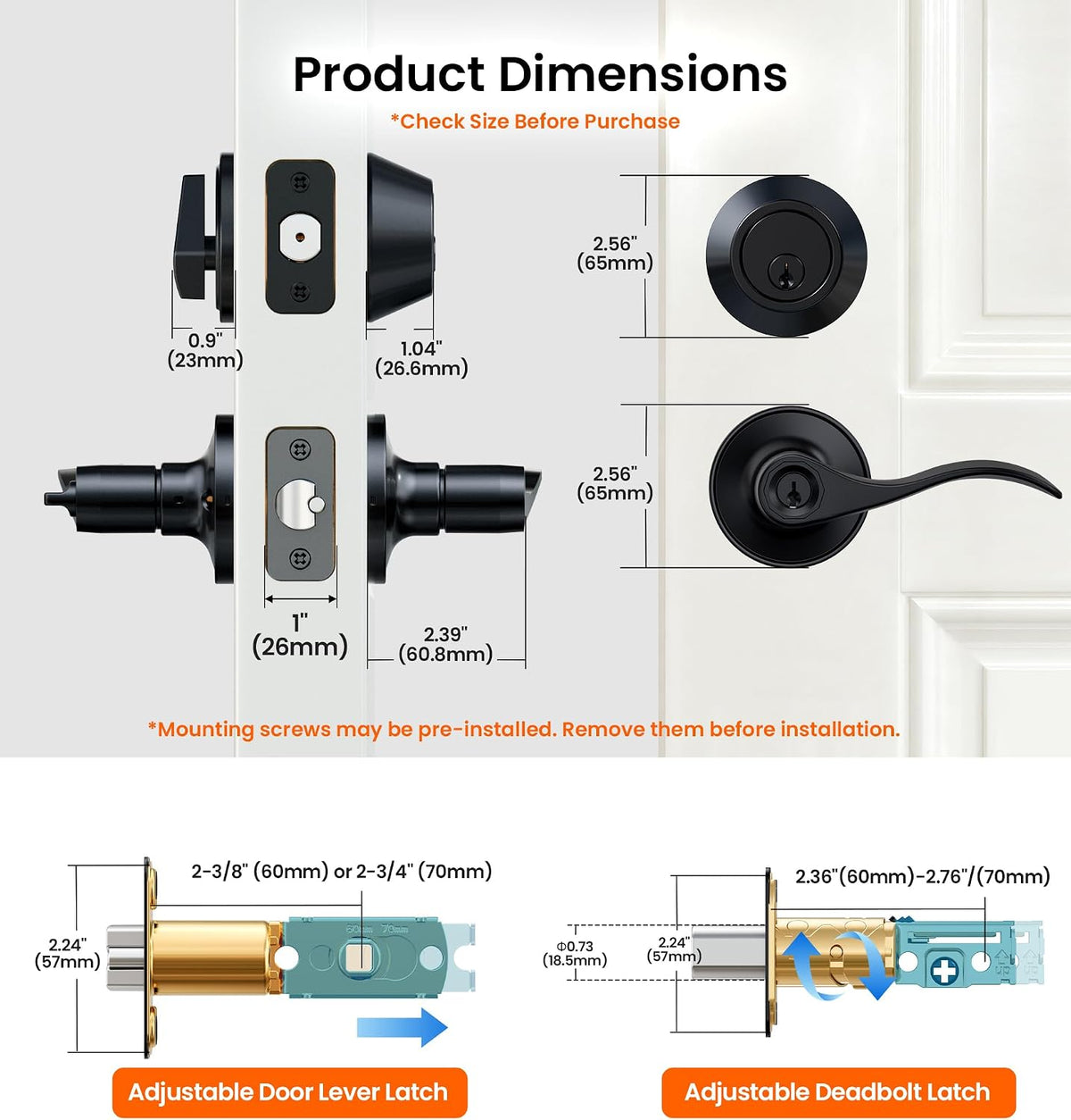Veise Keyed Alike Exterior Door Handle Lock Set with Deadbolt, Matte Black