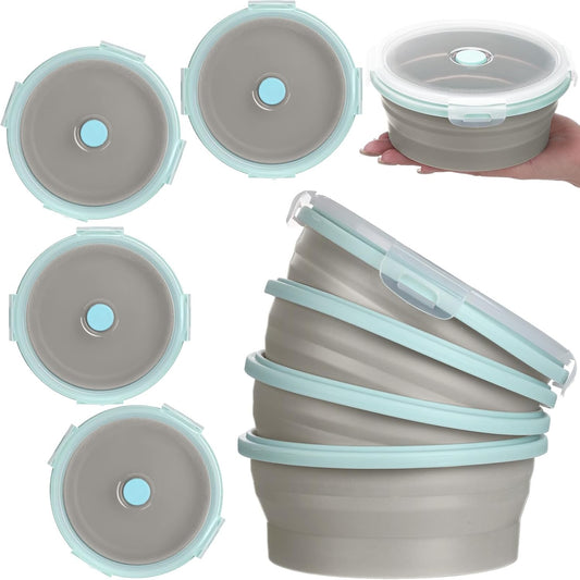 Suclain 4 Pcs Collapsible Bowls with Lids Silicone Camping Food Storage Container Expandable Folding Salad Lunch Box Travel Container for Hiking Camping
