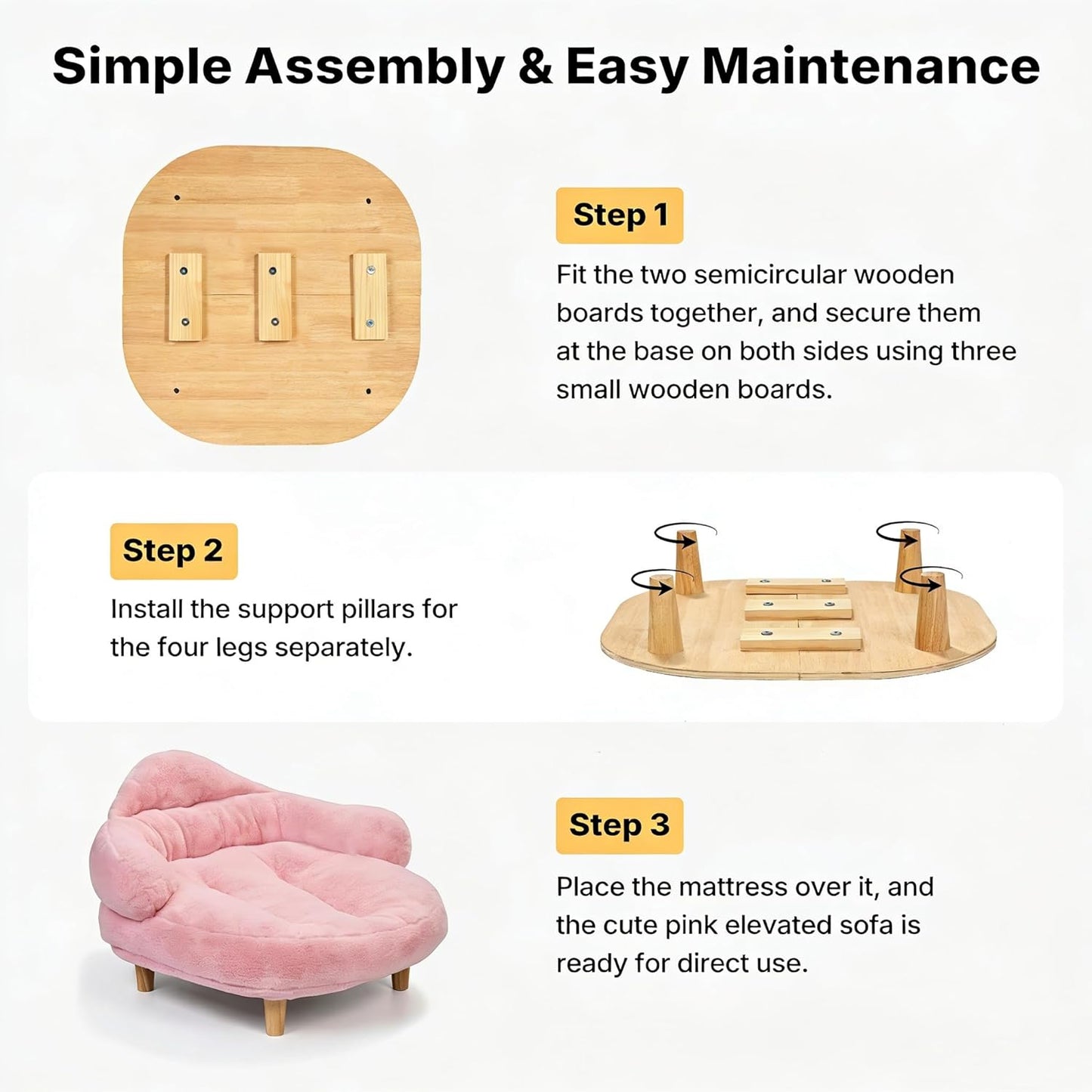 Veehoo Elevated Dog Couch Bed, Cute Dog Sofa Bed for Small Medium Dogs, Raised Dog Bed with Washable Cover and Sturdy Wood Legs, Modern Indoor Pet & Puppy Beds with Frame and Soft Cushion, Light Pink