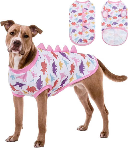 UPF 50+ Sun Protection Dog Shirt - Sleeveless Cooling Vest for Large Dogs Boy, Quick-Dry Pet T-Shirt with Funny Dinosaur Horns, UV Protective Breathable Dog Clothes U-COSBX04XL