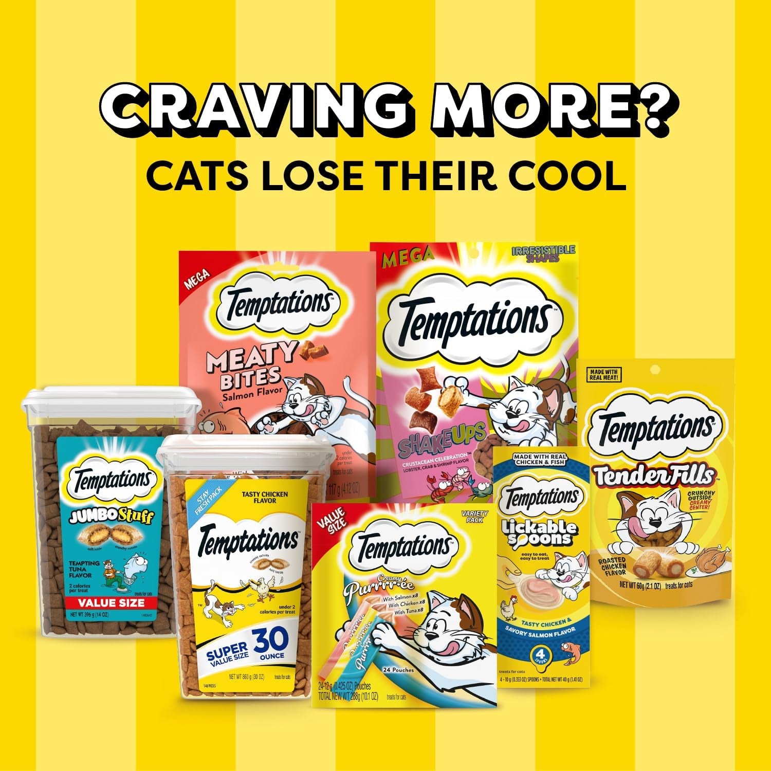 Temptations Classic Crunchy and Soft Cat Treats Feline Favorites Variety Pack, 3 Oz. Pouches (Pack of 4)