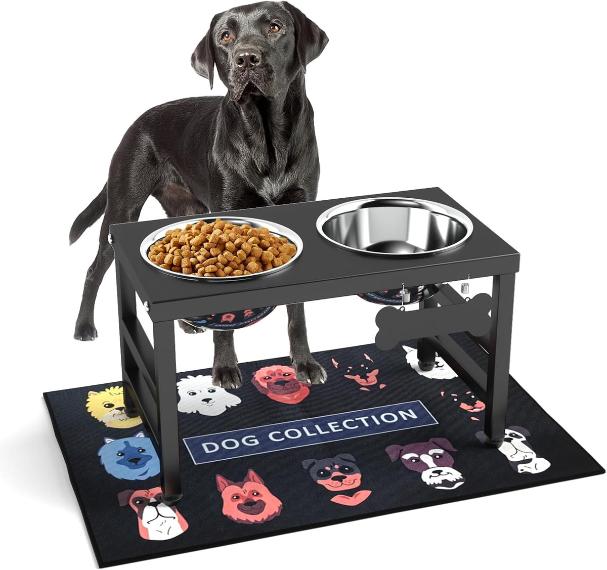 Metal Raised Dog Bowl, 10" Elevate Dog Feeder Stand, 2 Bowls & Non-Slip Mat