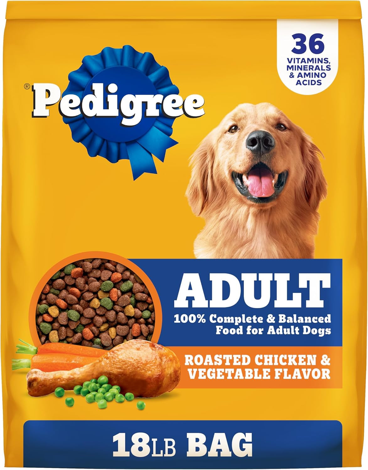Pedigree Adult Dry Dog Food, Complete Nutrition, Roasted Chicken & Vegetable Flavor, 18 Lb. Bag