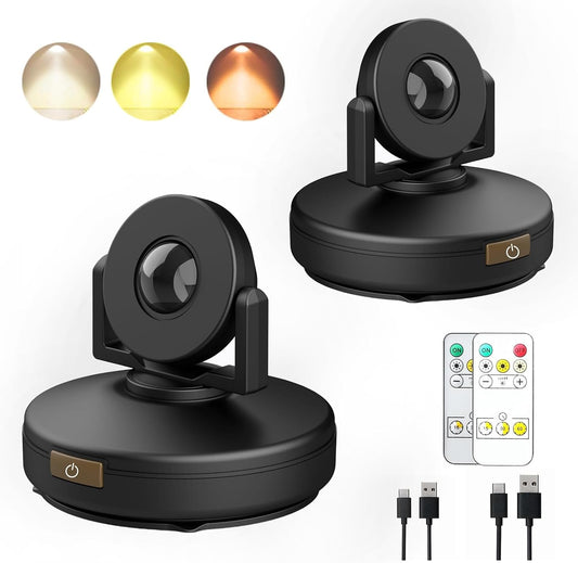 Wireless LED Spotlight 2 Pack, Rechargeable Uplights Battery Powered Picture Lights with Remote, Stick Spot Lights Puck Light with Timer Dimmable for Wall Display Dartboard Painting Accent Closet