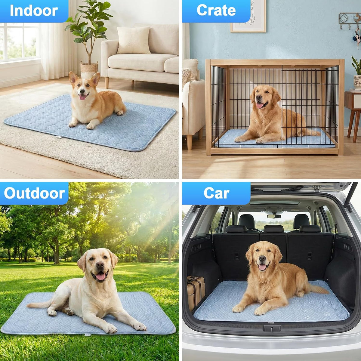 Dog Cooling Mat Q-MAX>0.5 Self-Cooling Mat for Dogs Crate Pad for Dogr, 2-In-1 Long-Lasting Cool Mats and Soft Kennel Pad for Dogs, Easy Washable Mat for Bed Crate Car