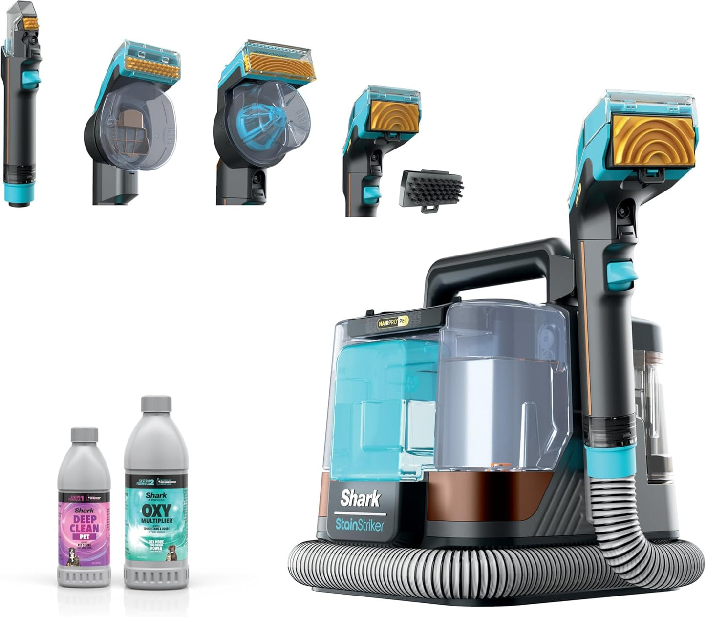 Shark Stainstriker Hairpro Portable Carpet, Upholstery and Area Rug Cleaner with Pet Mess and Hair Tools, Self Cleaning, Perfect for Car Interiors, 4 and Solution, Copper, PX251