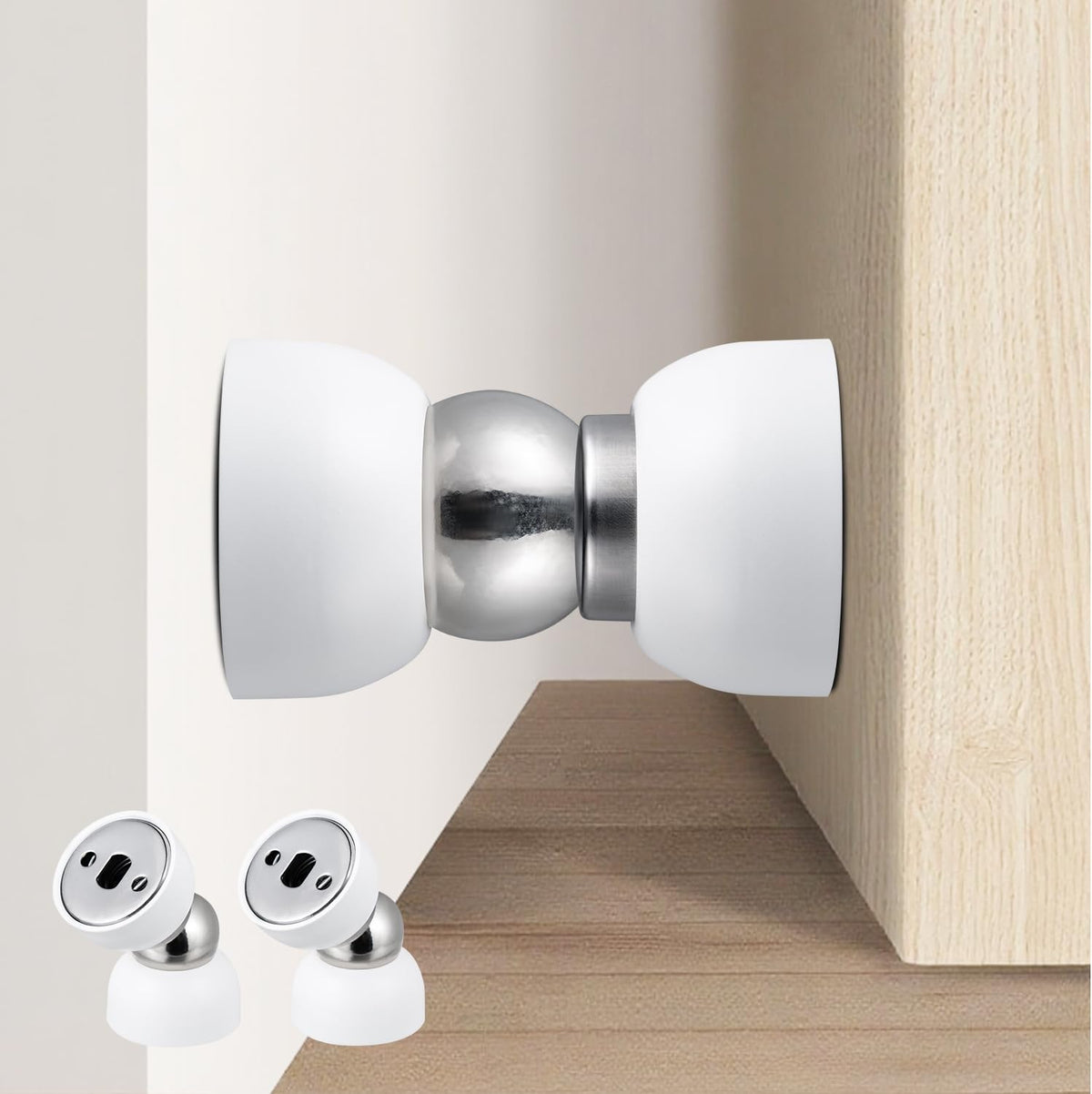 Powerful Magnetic Door Stopper - 2 Pcs Stainless Steel Mini Door Stop, Heavy Duty Magnetism Door Holder for Bedroom, Bathroom, Kitchen, Home, Office (White)