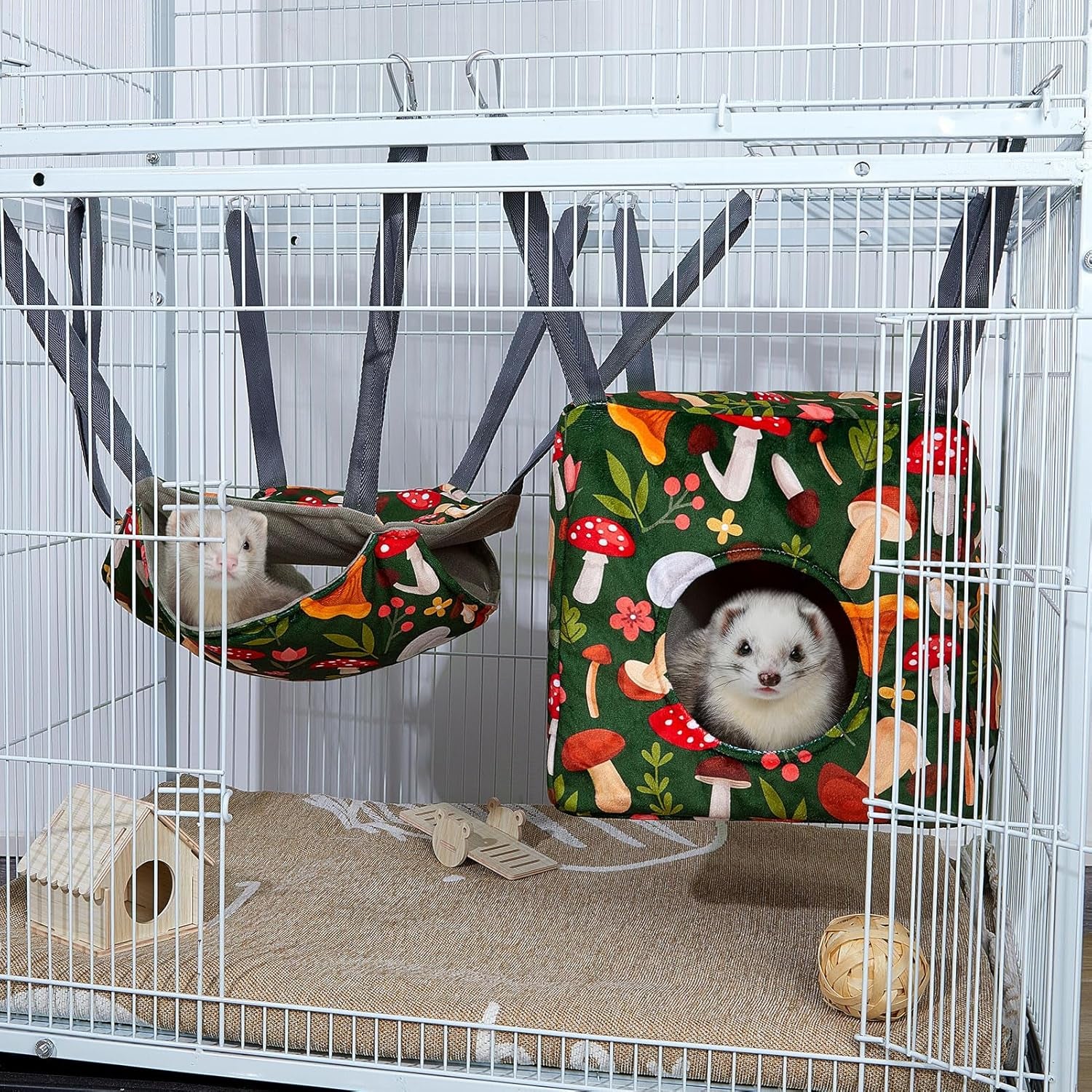 Glittme Ferret Hammock 4 Pack Ferrets Cage Accessories Washable Rat Hammock on Ferrets Cage Soft Guinea Pig Hammocks for Rat, Sugar Glider, Squirrel, Guinea Pig
