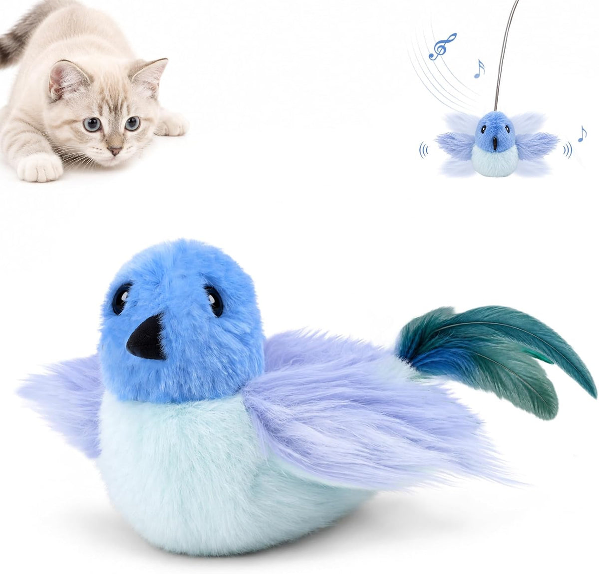 Migipaws Interactive Flapping Bird Cat Toy, Blue