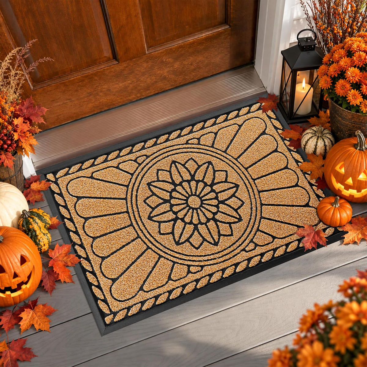 Mibao Front Door Mat, Heavy Duty Durable Welcome Mat for Outdoor Indoor, Dirt Trapper Waterproof Super Mud Scraper Door Mat for Entryway outside Patio Porch, 30" X 17", Yellow Rectangular