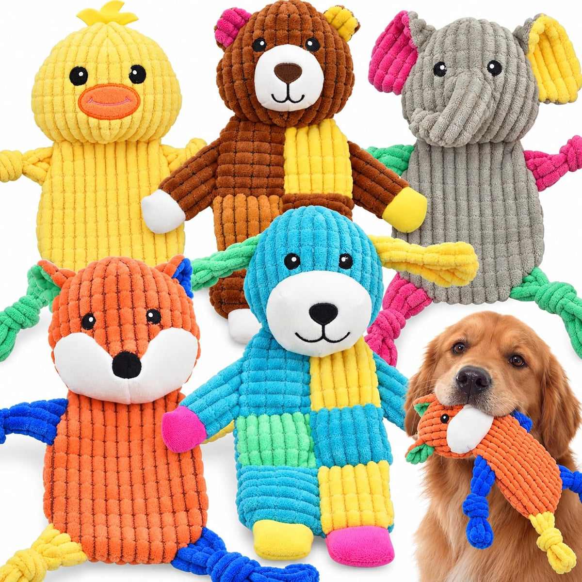 LECHONG 5Pcs Squeaky Dog Toys, Large Crinkle Dog Toys for Large Medium and Small Dogs, Puppy Toys to Keep Them Busy Great Value Dog Toy Bundle