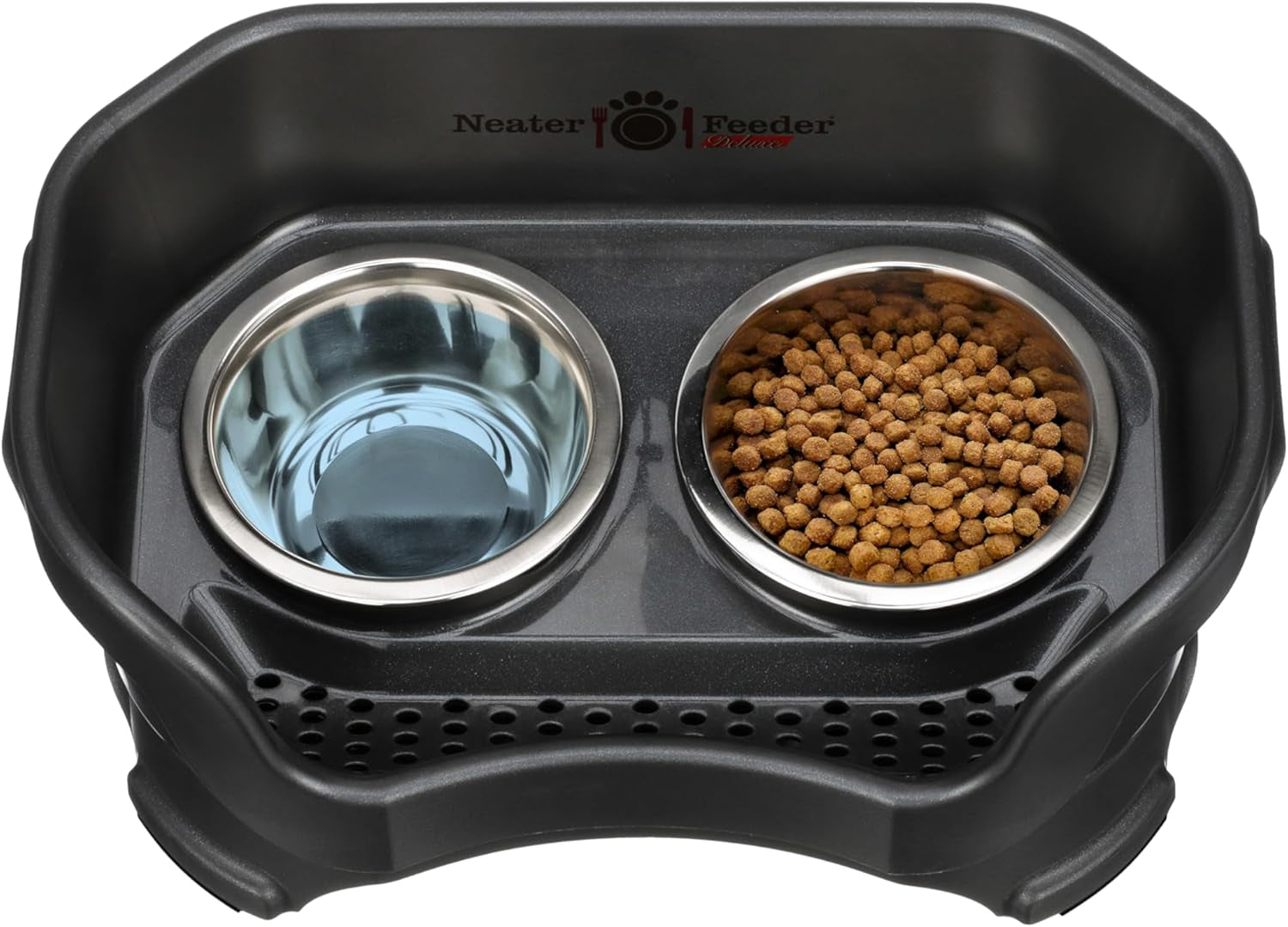 Neater Pet Brands Neater Feeder Deluxe Mess Proof Dog Bowls Elevated for Small Dogs under 19 Lbs, Made in USA, No Spill Raised Dog Food Bowl Stand Feeding Station, Food and Water Bowl Set, Black