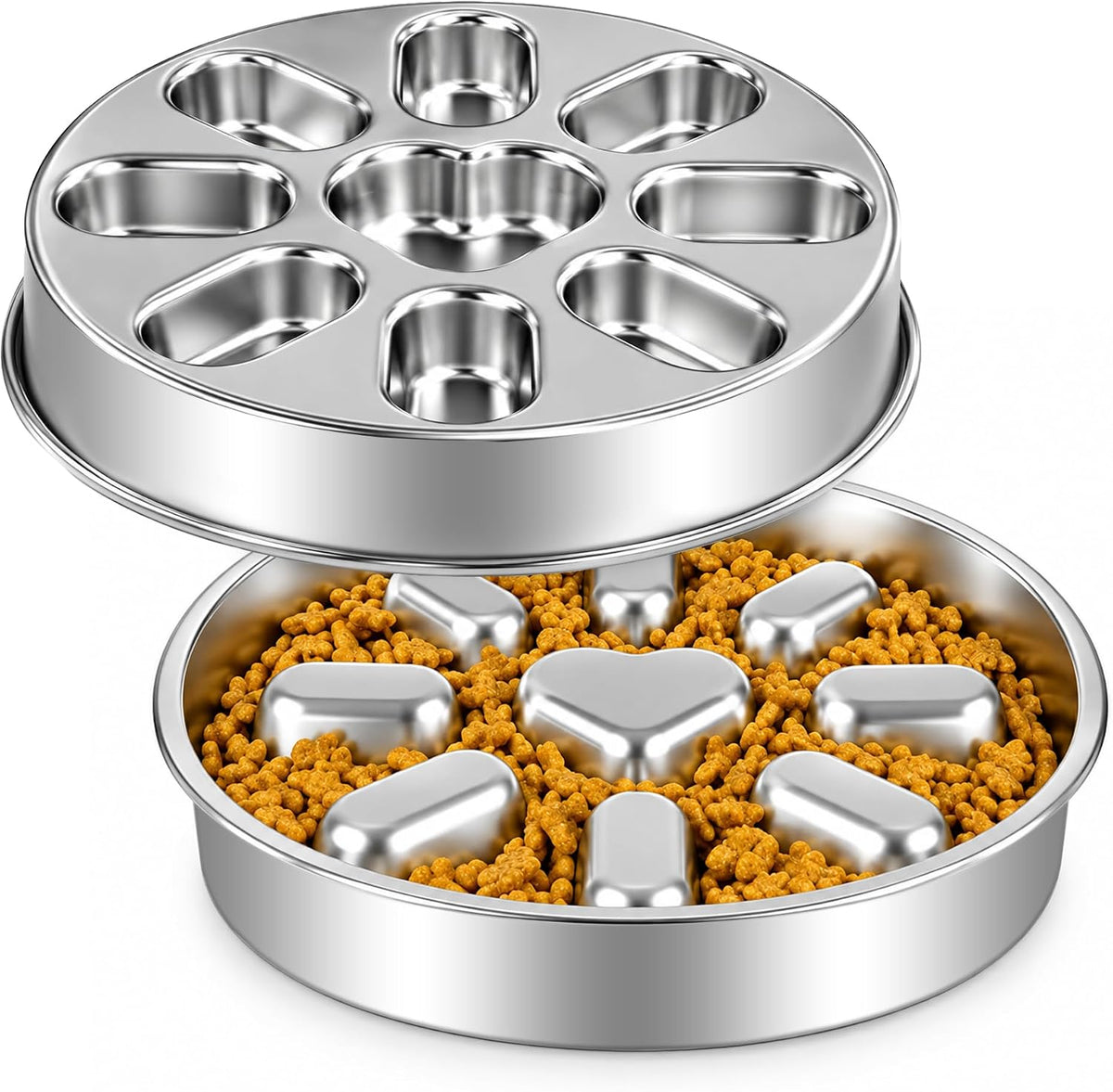 Slow Feeder Dog Bowls with Non-Slip Mat, Stainless Steel Metal Slow Feeder for Small & Medium Dogs, 2 Cups Pet Bowl for Fast Eaters, Slows down Eating, Dishwasher Safe, Anti-Gulping Dog Bowl