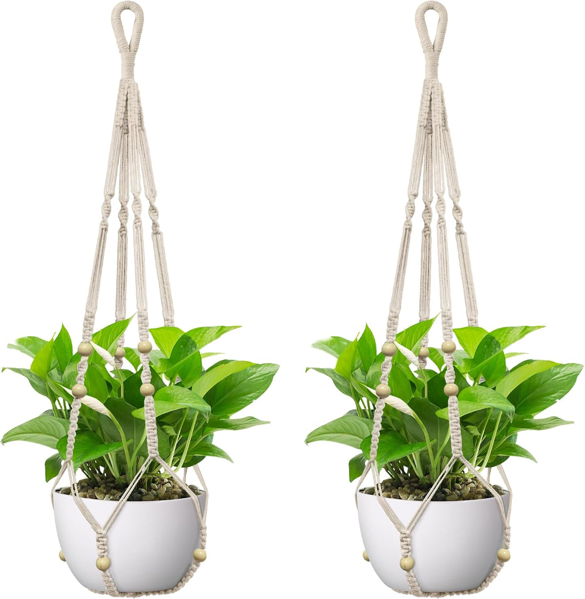 USLAI Macrame Plant Hanger, for up to 15 Inch Pots, 35 Inch, Ivory, 2 Pack