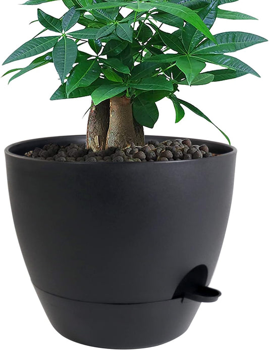 UOUZ 12 Inch Large Self Watering Pots, Plastic Planters with 60Oz Removable Deep Reservoir and Multi Mesh Drainage Holes for Indoor Outdoor Garden Plants and Flowers, Black