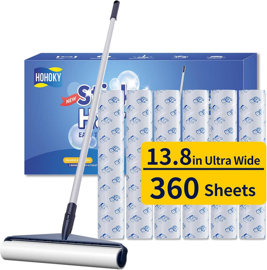13.8In Large Big XL Jumbo Lint Roller for Floor with Long Handle, Mega Sticky Rollers Pet Hair Remover for Carpet, Bed,Couch，Furniture, Walls, Bathroom & Hair Collector Cleaner with Dog Cat Fur