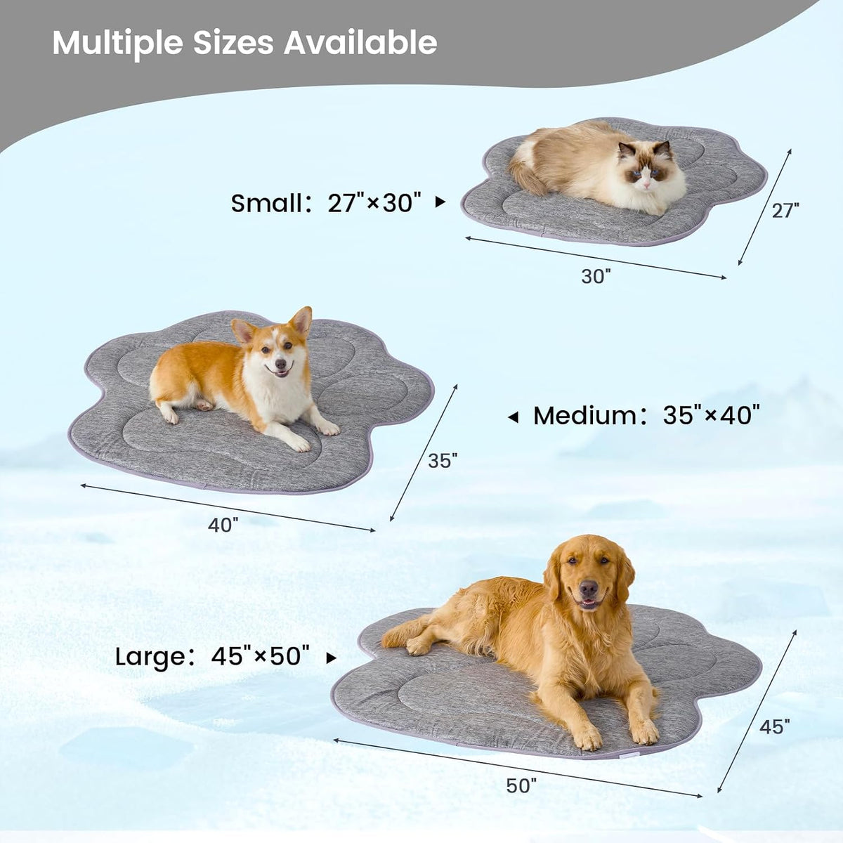 Cozy Bliss Cute Paw Shape Cooling Mat for Medium Dogs and Cats, Non-Slip, Leakproof Washable Pet Cooling Mat Q-Max 0.5 for Hot Weather, Indoor and Outdoor Summer Pad, Heather Charcoal Grey, 35"X40"