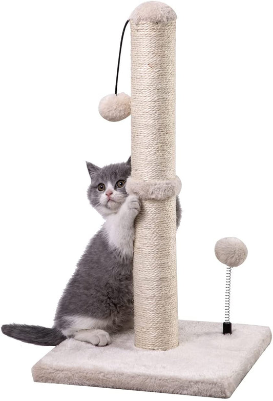 MECOOL Cat Scratching Post Premium Basics Kitten Scratcher Sisal Scratch Posts with Hanging Ball 22In for Kittens or Smaller Cats (22 Inches for Kitten, Beige)