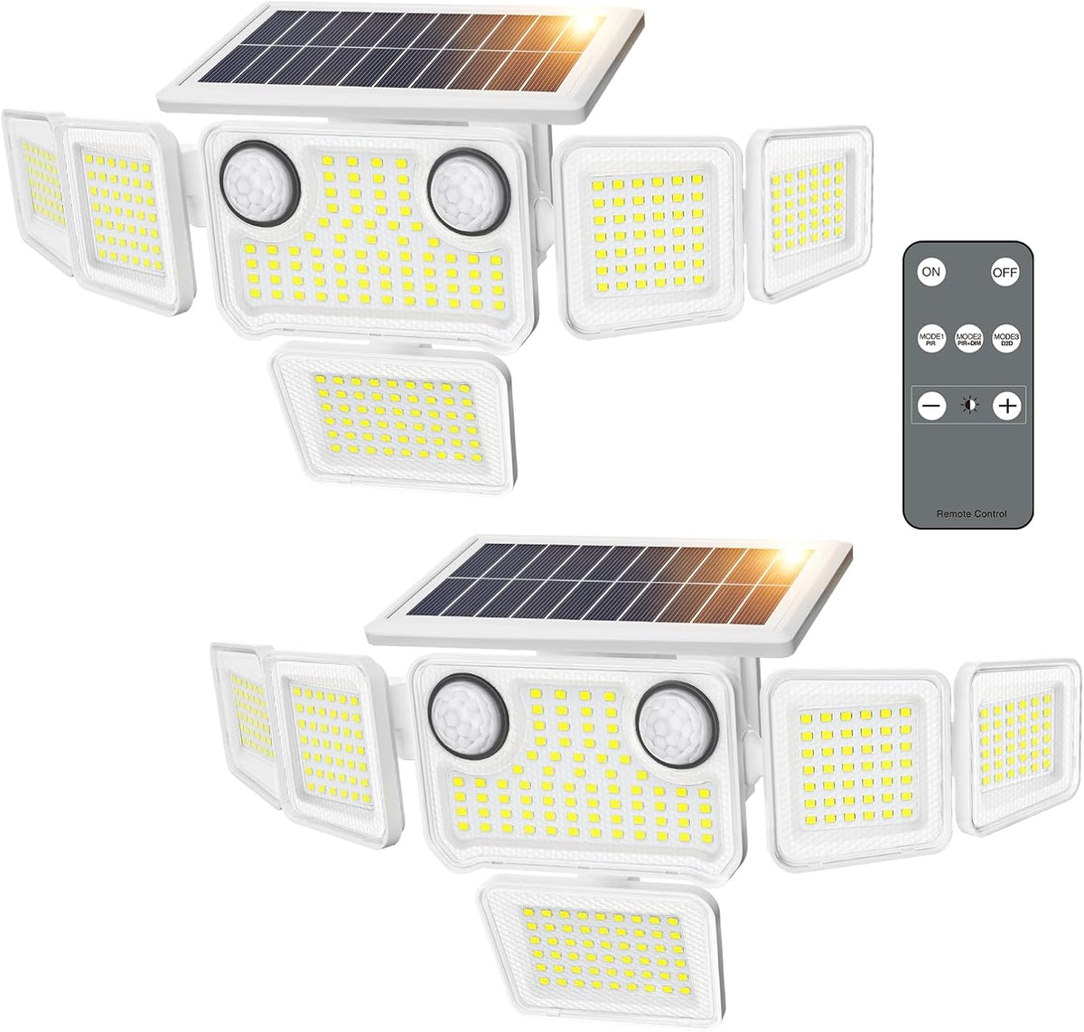 6000LM Solar Lights Outdoor, 6 Heads Solar Flood Lights with 2 Motion Sensors & Remote Control, IP65 Waterproof, LED Security Lights for Yard, Patio, House, 2 Pack