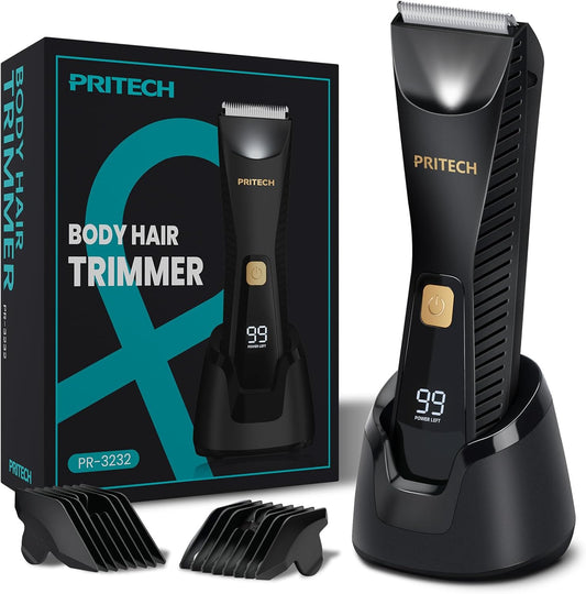 PRITECH Manscape Body Hair Trimmer - Waterproof Pubic Hair Ball Trimmer, Ceramic Blade Shavers Electric Razors for Men with USB-C Charging, Wet/Dry Use, Nick-Free Mens Grooming Kits, Gifts for Men