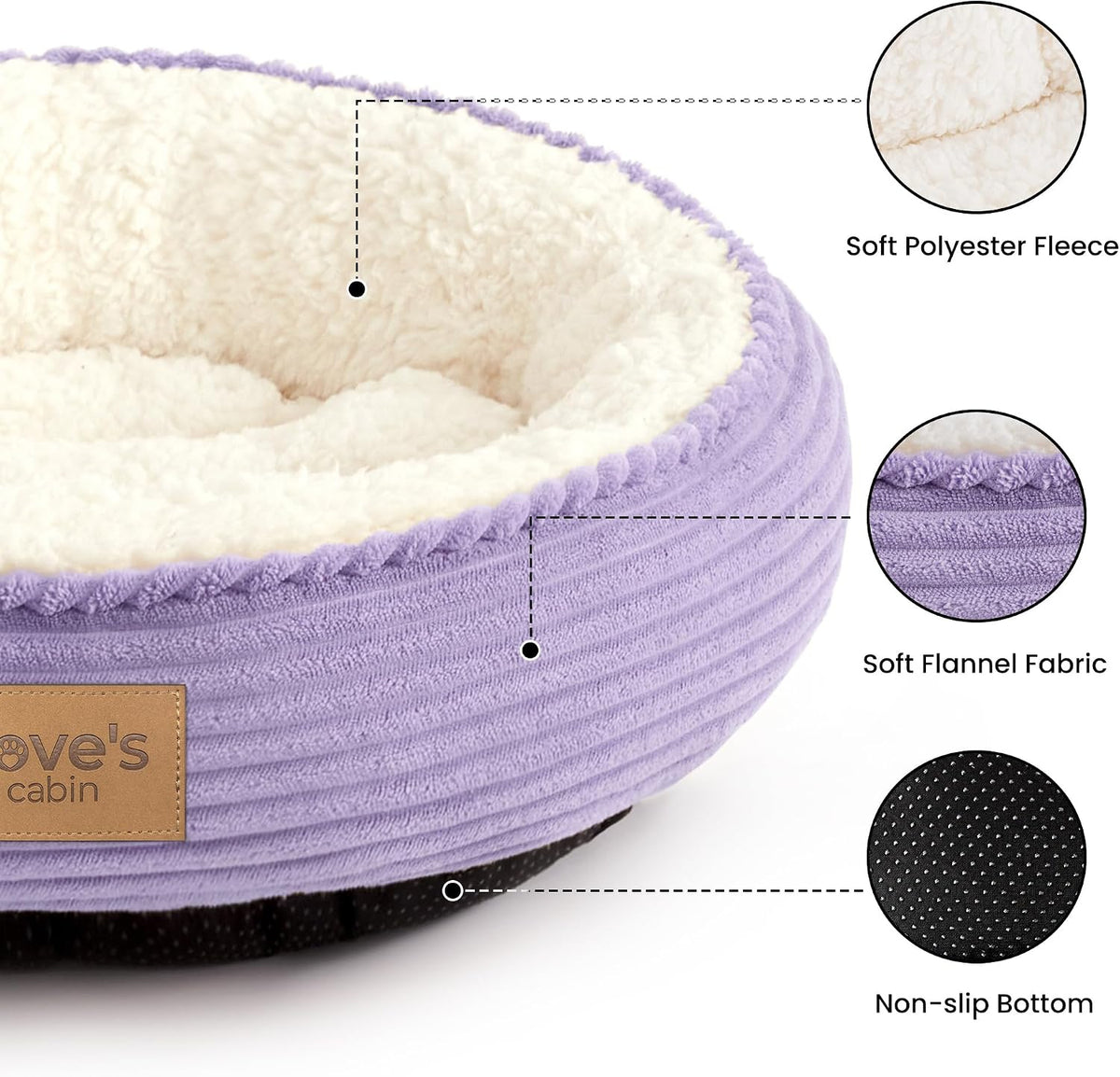 Love'S Cabin round Donut Cat and Dog Cushion Bed, 20In Pet Bed for Cats or Small Dogs, Anti-Slip & Water-Resistant Bottom, Soft Durable Fabric Pet Beds, Washable Luxury Cat Dog Bed Lavender Stripe