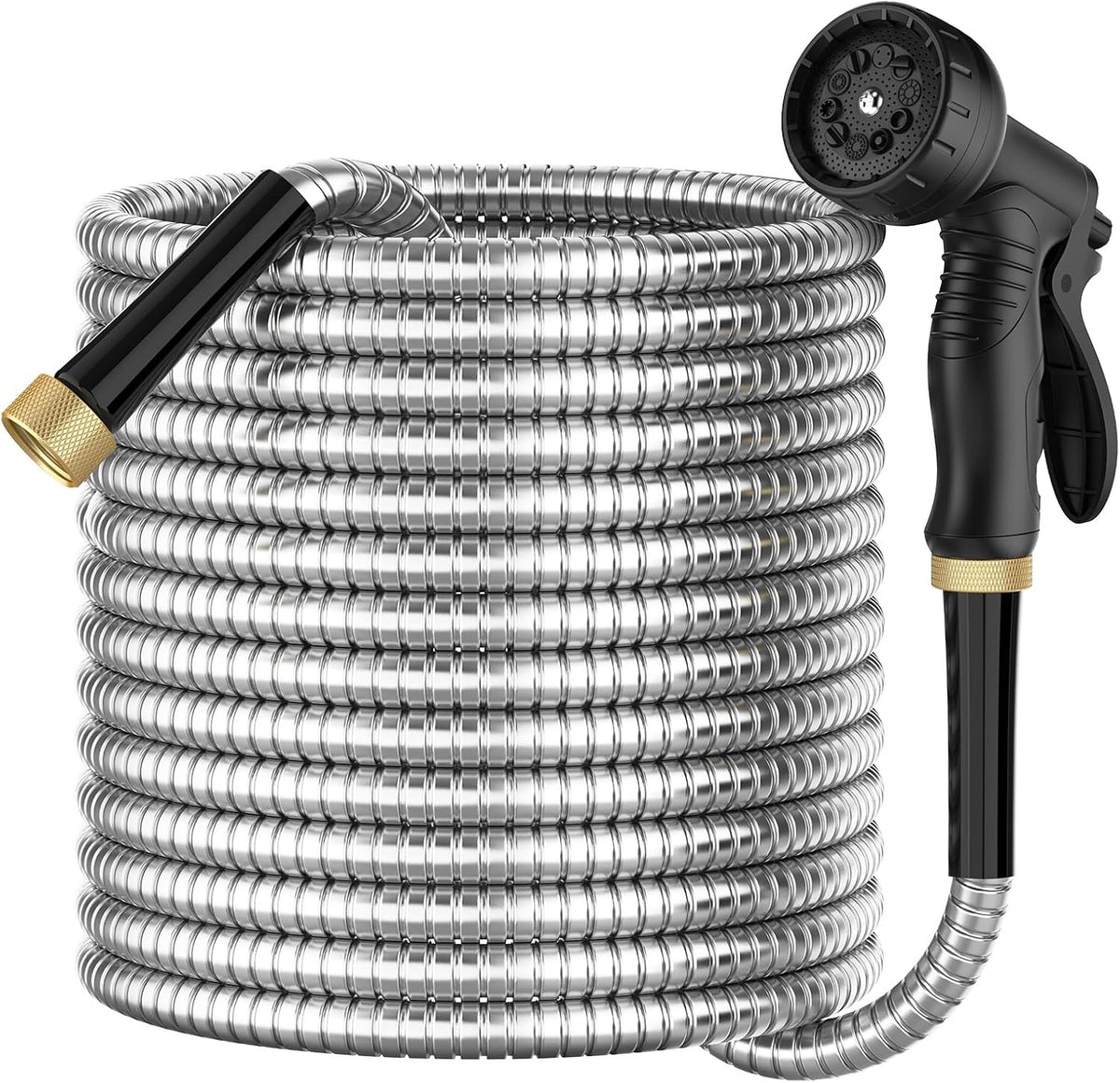 Bluegarden Metal Garden Hose 50 Ft with 10 Function Nozzle,No Kinking,Flexible,Heavy Duty & Lightweight Water Pipe,Stainless Steel Outdoor Water Hose for Yard and Lawn,Non-Expandable 50 Feet