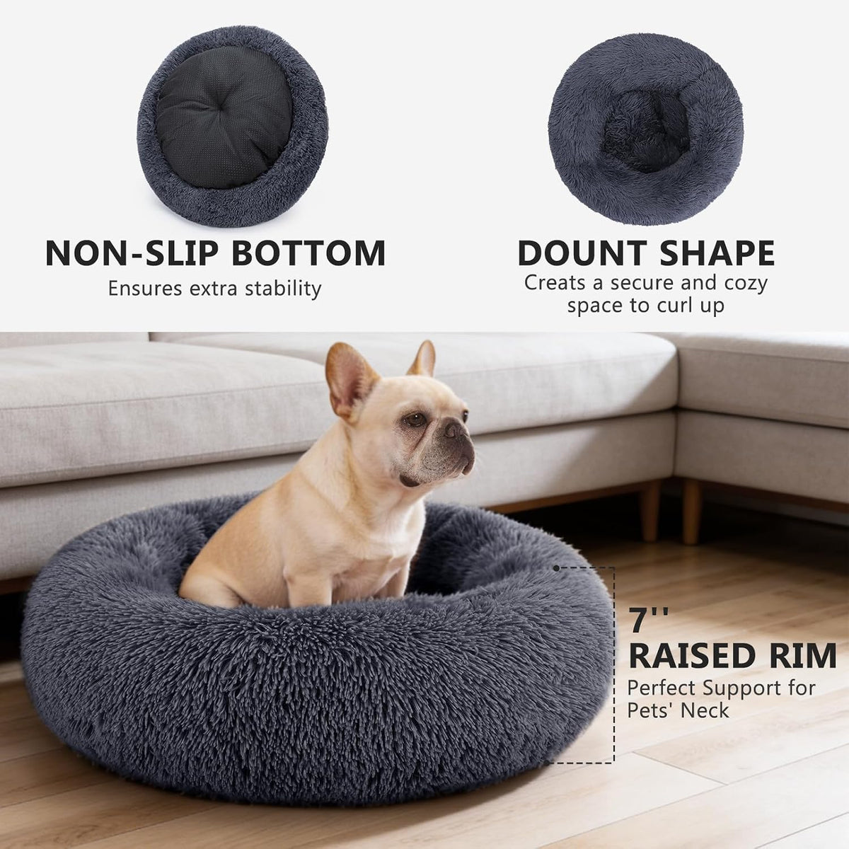 MIXJOY Orthopedic Dog Bed Comfortable Donut Cuddler round Pet Beds Ultra Soft Washable Dog and Cat Cushion Bed (30'', Grey)