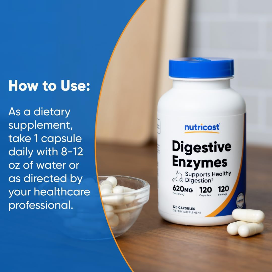 Nutricost Digestive Enzymes 620Mg, 120 Capsules - Complete Digestive Enzyme Supplement