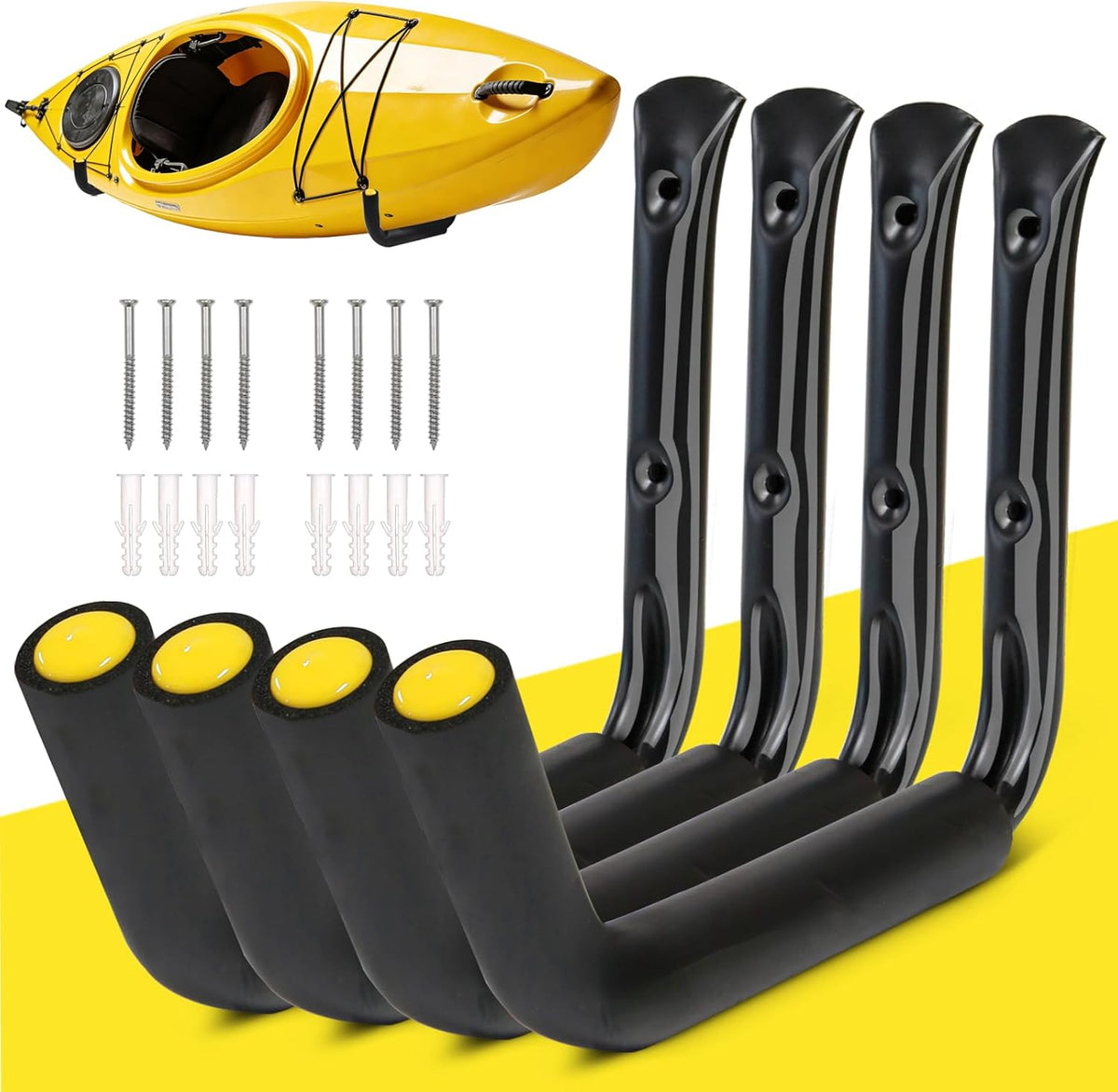 GEEDAR Heavy Duty Garage Storage Hooks -120 LB Capacity, 4Packs, 15" Wall Mounted Rack for Hanging Kayak, Paddle Board, Ladders, Bikes Enforced Kayak Storage Hanger