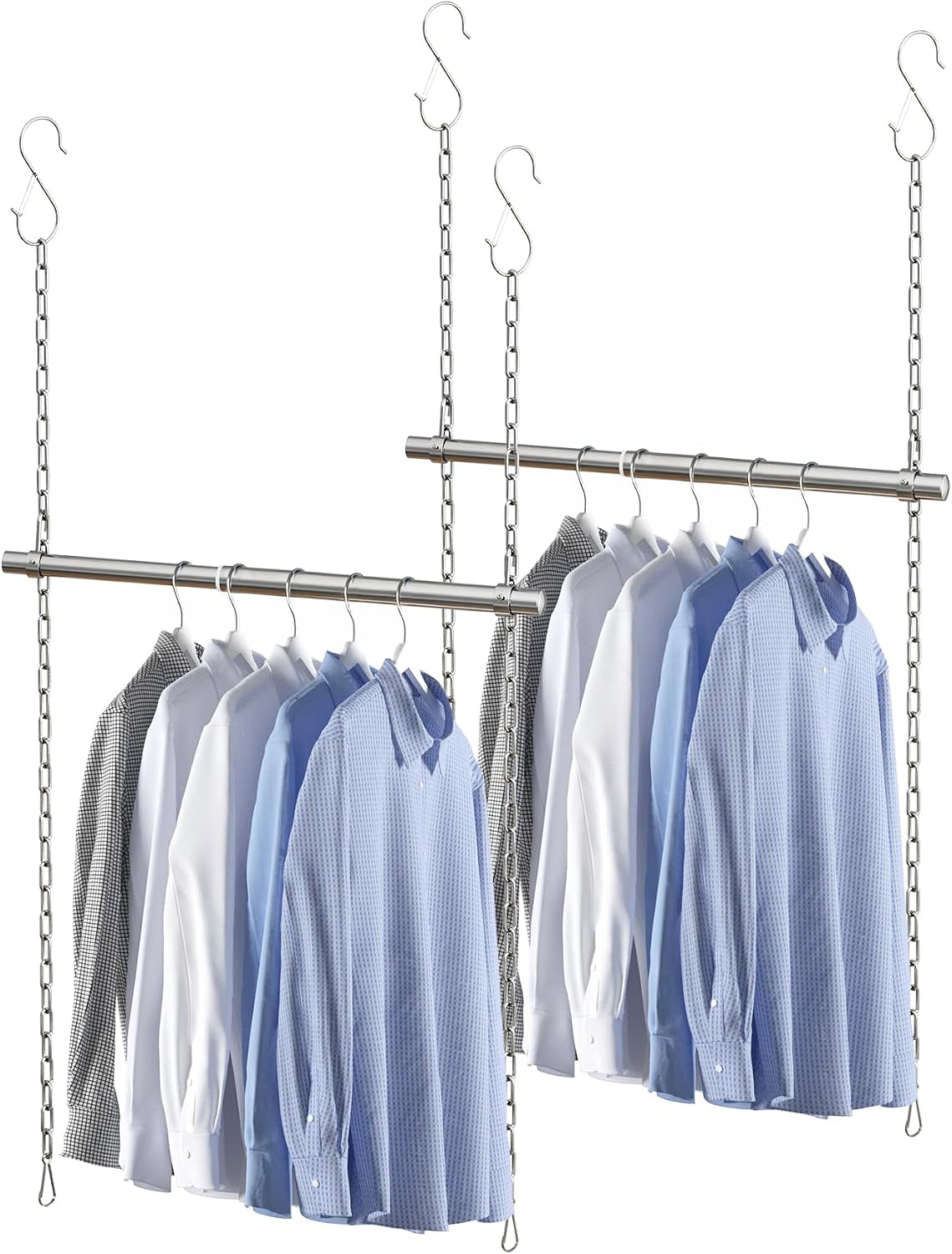 Closet Hanging Rod, Adjustable Width and Height Closet Extender Hanging Rod, Space-Saving Clothes Hanging Bar, 18-28 Inches, 2 Pack