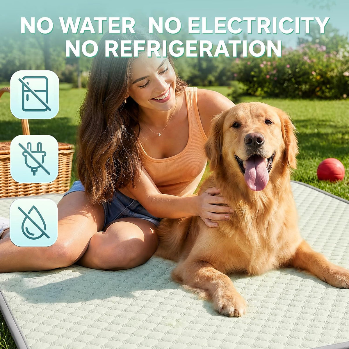 Patiencet Extra Large Dog Cooling Mat, 40 X 50 in XL No-Gel Cooling Pad for Large Dogs, Cool Touch Pet Mat with Ice-Dot Texture, Washable Summer Dog Mat for Bed, Floor, Crate, Sofa, Car, Light Green