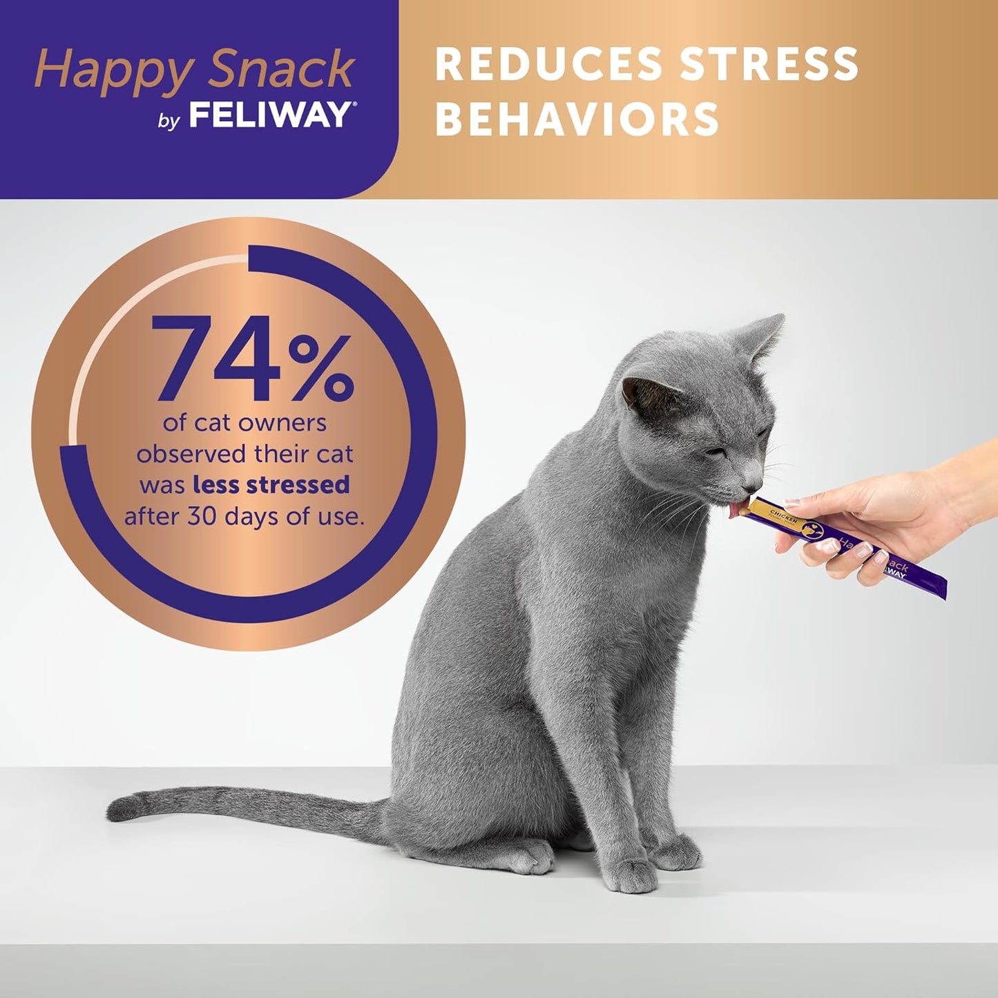 Happy Snack by FELIWAY®, Delicious, Lickable, Squeezable Purée Cat Treats for a Daily Calming Routine, Made with Real Chicken, 12 Pack (0.5Oz Tubes)