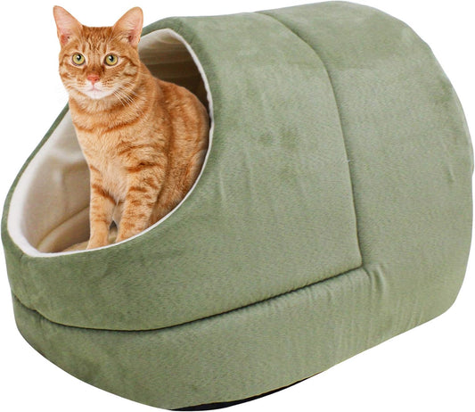 Self Warming Burrow Cat Bed, Washable Pet Hideway House